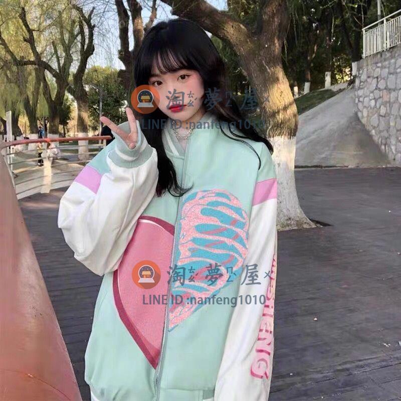 秋冬外套棒球服女學生 潮牌美式vintage夾克【淘夢屋】