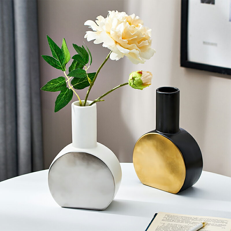現代簡約陶瓷花瓶擺件輕奢客廳插花仿真花電視柜桌面家居裝飾擺設