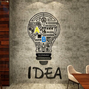 創意燈泡立体牆貼勵志3D亞克力壁貼工業風門貼科技創意企業文化牆面裝飾個性裝饰貼紙