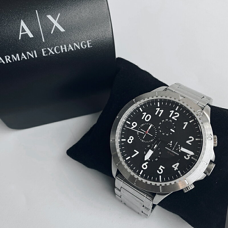 美國百分百【Armani Exchange】AX 手錶腕錶 阿曼尼 鋼錶帶 三眼 大鏡面 AX1750 黑色 BG34