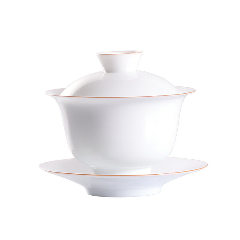 昱器甜白瓷器蓋碗泡茶單個大號薄胎三才蓋碗手繪茶碗家用功夫茶具