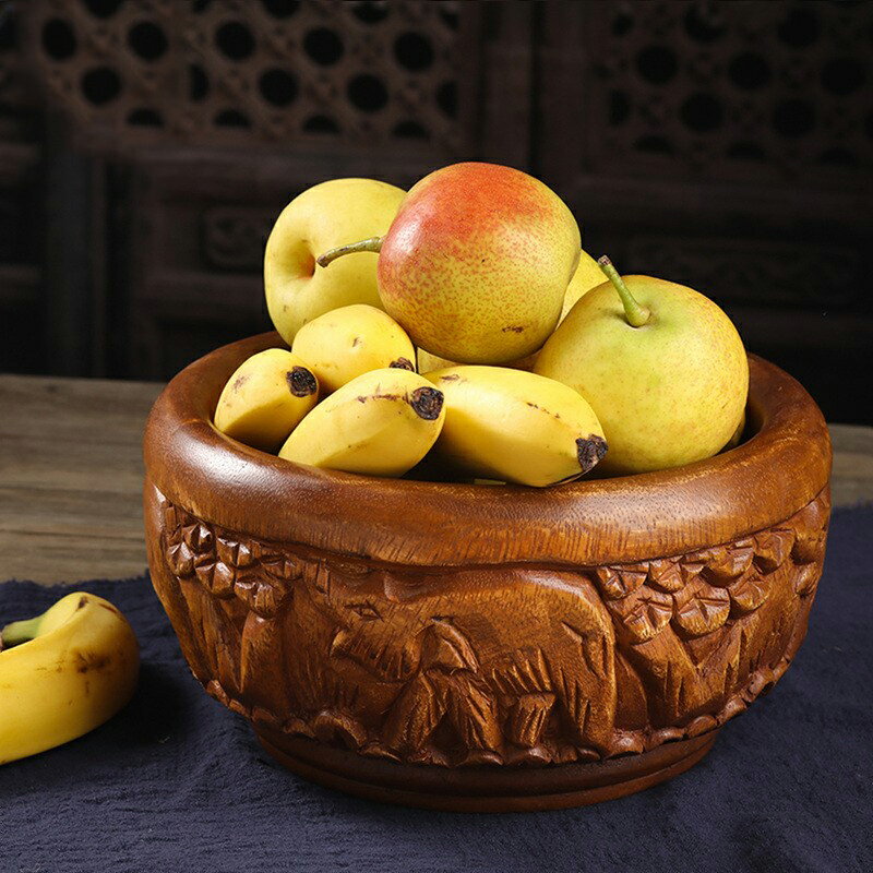 泰國大象實木輕奢果盤大木碗東南亞風格商用藏式水果盤輕奢家用