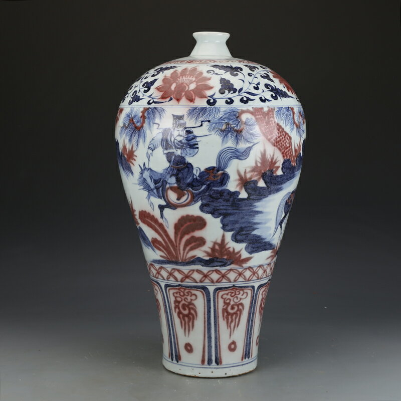 元青花釉里紅蕭何月下追韓信梅瓶仿古瓷器古董古玩收藏擺件| 協貿國際