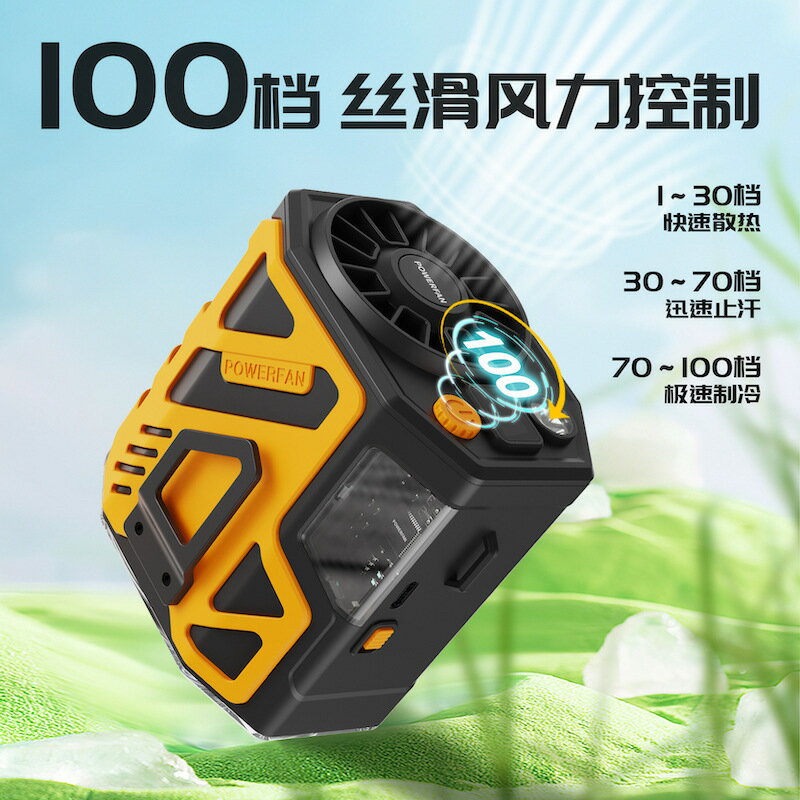 新款戶外掛腰風扇機甲便攜大風 暴力風扇工地消暑降溫usb充電掛脖【博野五金】