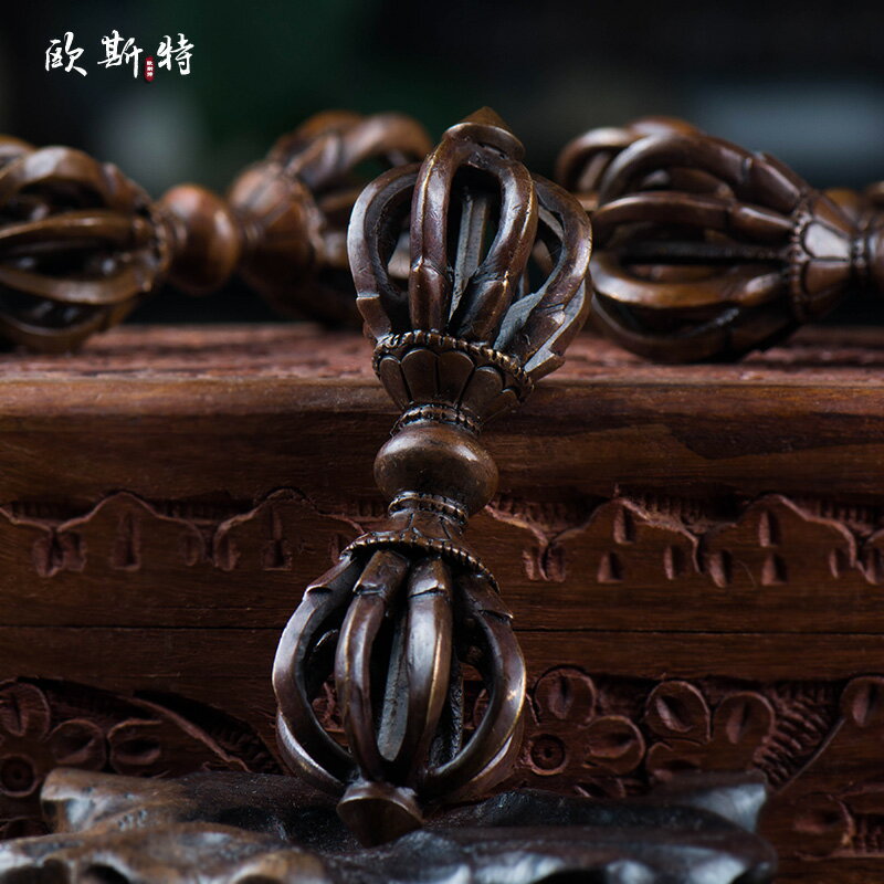 歐斯特藏傳佛教用品密宗供具尼泊爾手工紫銅九股金剛杵