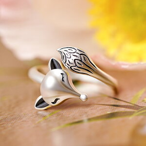 小狐貍戒指女純銀中指食指單身足銀指環小眾S925銀開口可調節設計