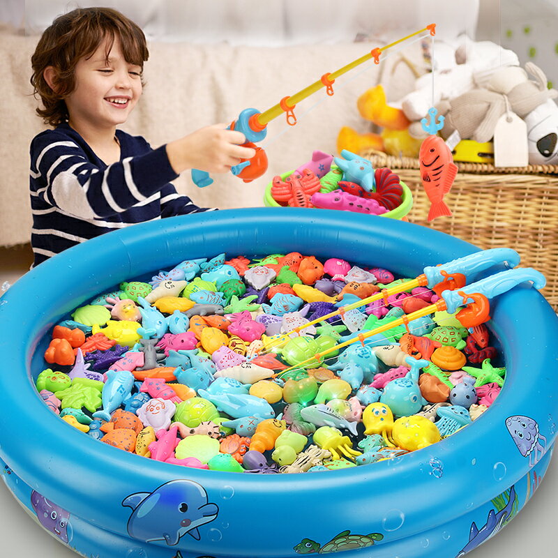 雙貝釣魚玩具兒童女男孩1一2至5三3歲半寶寶益智磁性魚竿水池套裝