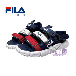 FILA KIDS斐樂 童鞋 韓風 標籤織帶 運動涼鞋 [3S411U123] 藍【巷子屋】