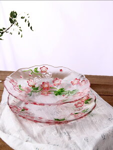 櫻花輕奢玻璃水果盤子客廳家用茶幾高顏值精致點心糖果零食沙拉碗