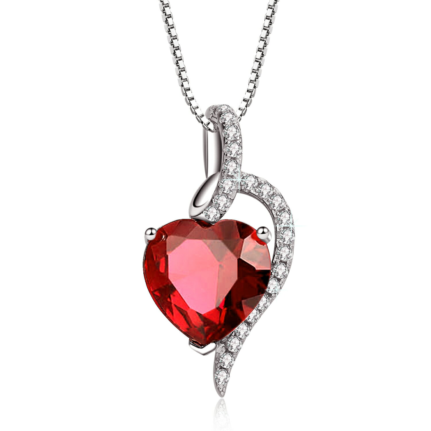 Mabella 4.10ct Heart Cut Created Ruby Sterling Silver Pendant Necklace