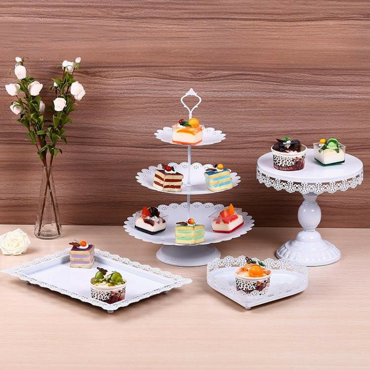 婚禮甜品臺擺件歐式蛋糕架婚慶道具蕾絲蛋糕盤鐵藝下午茶點心架