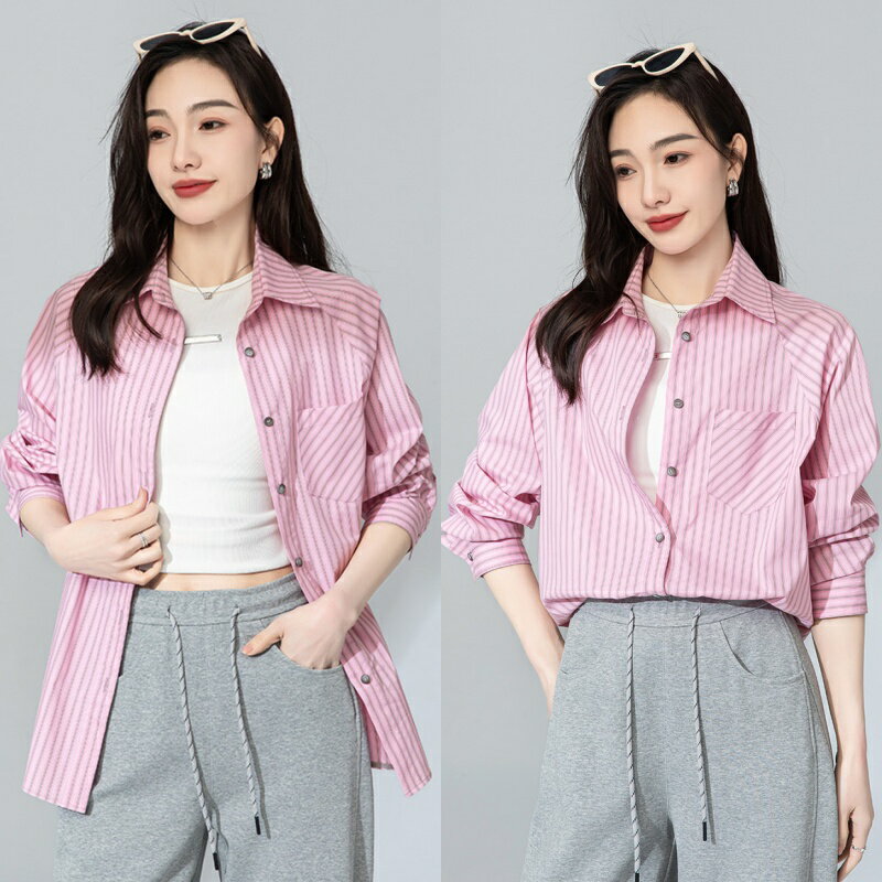 【巴黎精品】現貨+預購 女美式牛仔外套丹寧夾克經典牛仔襯衫休閒女裝-條紋疊穿寬鬆慵懶女外套a1kh48