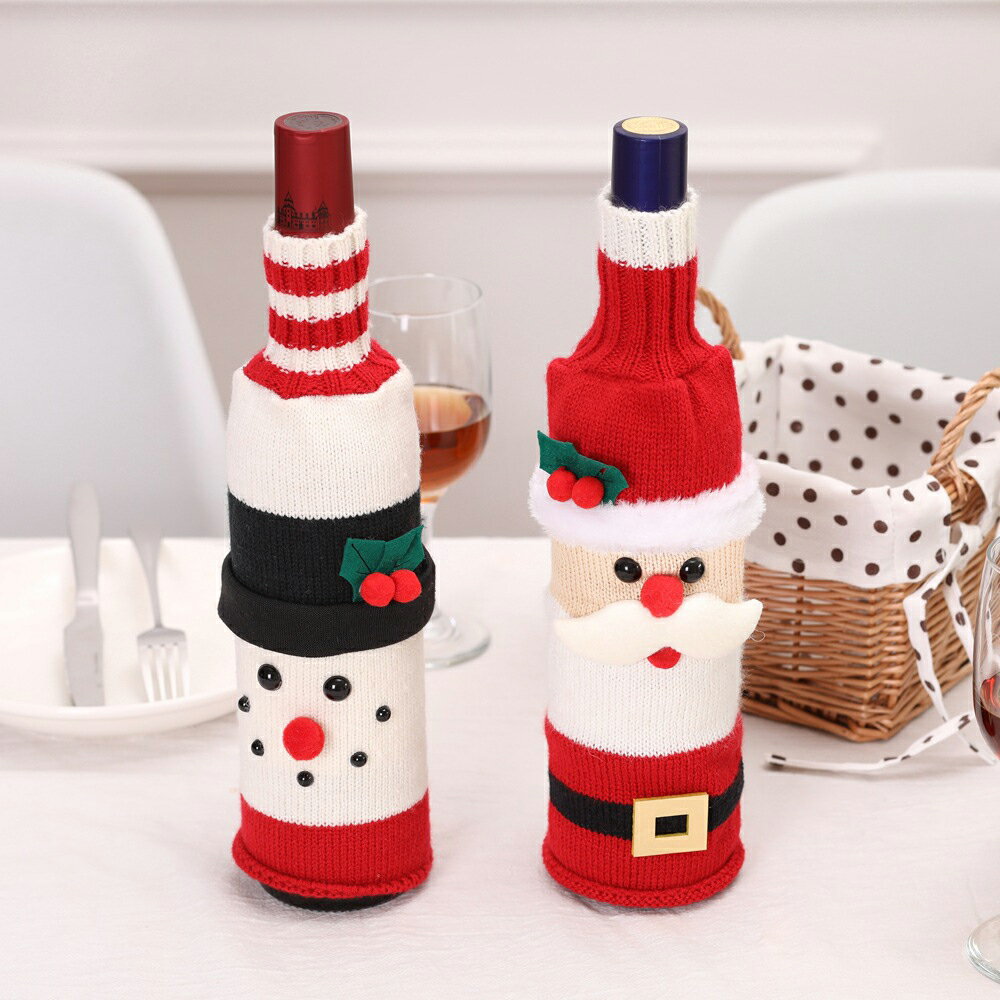聖誕節紅酒瓶套 聖誕裝飾用品 酒店餐廳佈置 聖誕老人 雪人 創意小物 香檳套 紅酒套 餐桌裝飾 禮物【H320】