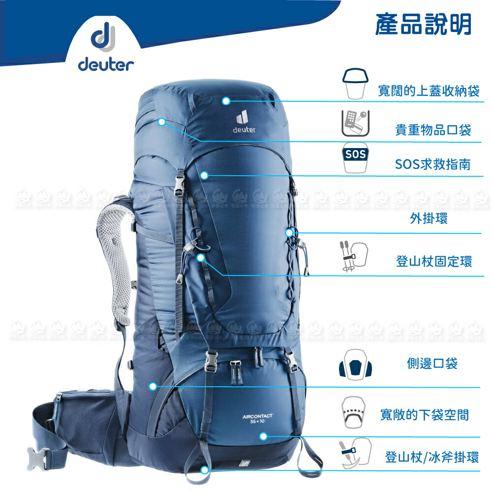 Deuter 德國AIRCONTACT 55+10L 拔熱透氣背包《藍》】3320321/登山後