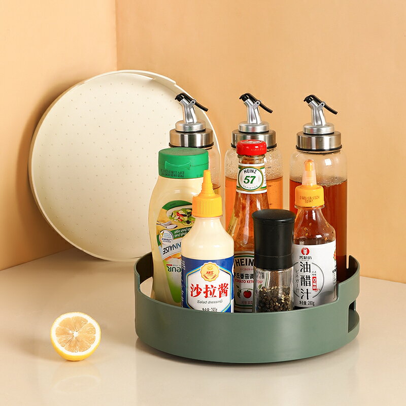 墨色可旋轉調料置物架臺面調味品醬油瓶收納油鹽醬醋廚房用品家用