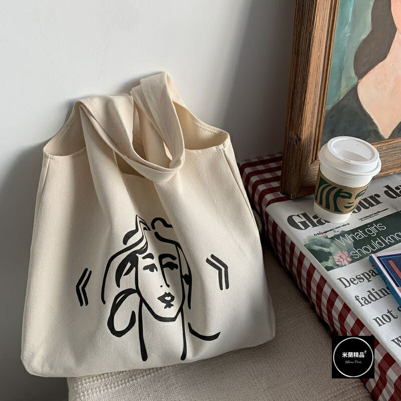 現貨+預購 手提包帆布肩背包托特包側背包單肩背包休閒隨身女包包-簡約復古插畫背心4色74jn58【獨家進口】【米蘭精品】 3