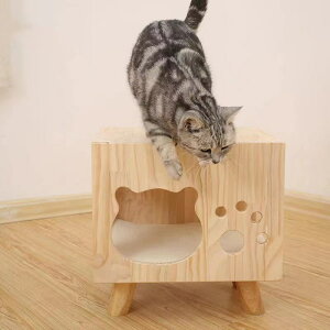 木质猫凳床头柜一体半封闭式猫房子宠物窝猫窝宠物玩具实木猫爬架