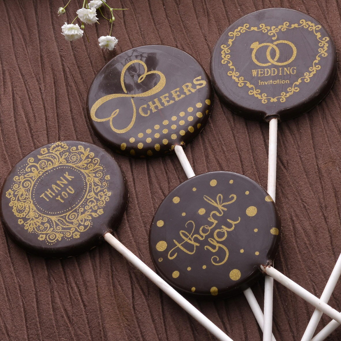 婚禮小物/進場小物-燙金婚禮巧克力棒棒糖 (10入/組)｜Kreative Chocolate創意巧克力
