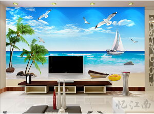 美景風光海景陽光海灘自粘墻貼大自然視覺3D客廳電視背景墻畫