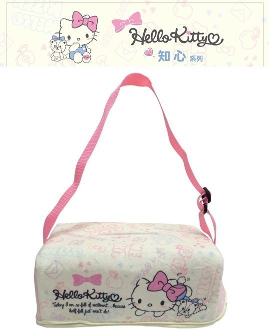 權世界@汽車用品 Hello Kitty 知心系列 面紙盒套袋(可吊掛車內頭枕) 附贈面紙盒 PKTD009P-03