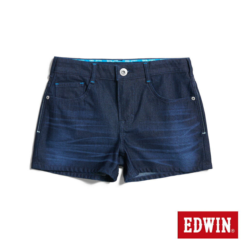EDWIN 女款 迦績JERSEYS 超特彈力丹寧短褲 (原藍磨)