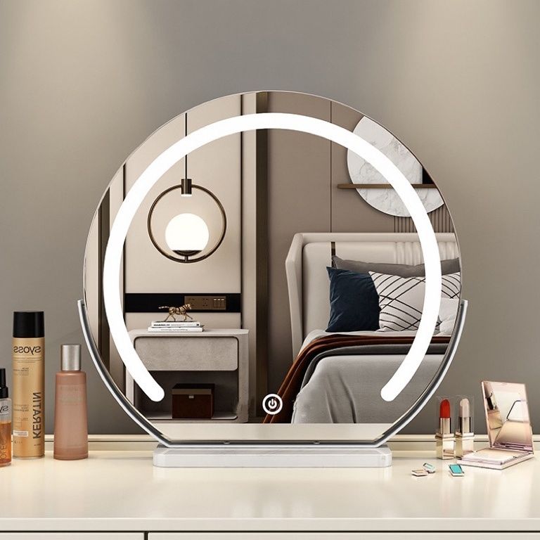 【免運】開發票 美雅閣| 半圓帶燈旋轉化妝鏡 可調節臺式補光美妝鏡 臥室宿舍梳妝臺桌面桌鏡【店長推薦】