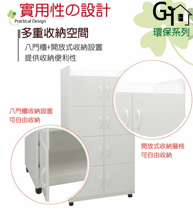 【綠家居】莉娜 環保2.2尺塑鋼八門高餐櫃/收納櫃(4色可選) 5