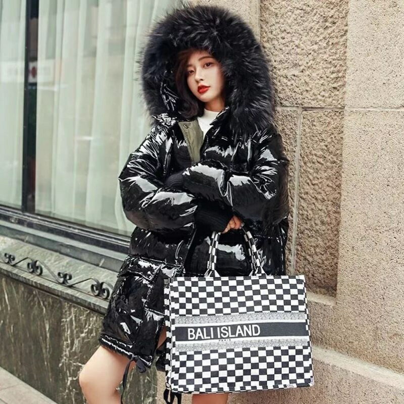 真 羽絨90%白鴨絨 羽絨服白鴨絨夾克-連帽亮面大毛領時尚女外套73zc16【獨家進口】【米蘭精品】