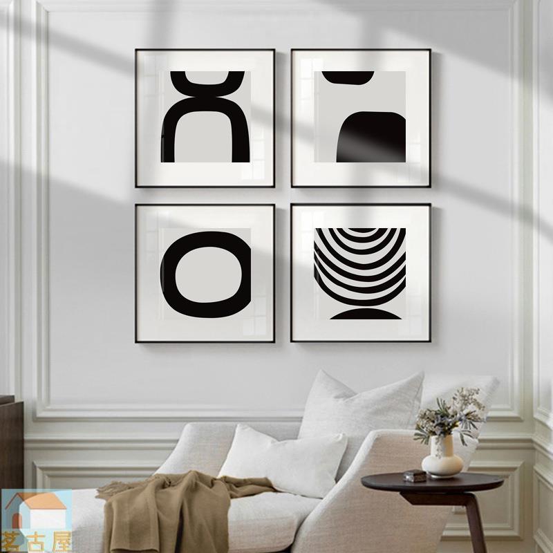 現代黑白抽象工業風組合裝飾畫樣板房方形掛畫客廳沙發背景墻壁畫