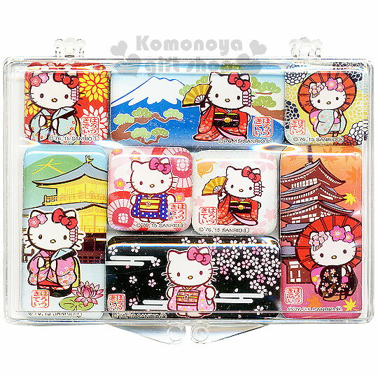 〔小禮堂〕Hello Kitty 盒裝磁鐵組《8入.和服.富士山.金閣寺》葉朗彩彩