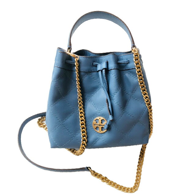 精選★TORY BURCH 萎格浮雕圖案 抽繩鏈條柔軟皮革小號水桶斜跨包 斜背包 82370(預購)~【夏日美包★菲尼斯 國際精品↘3折起】 4