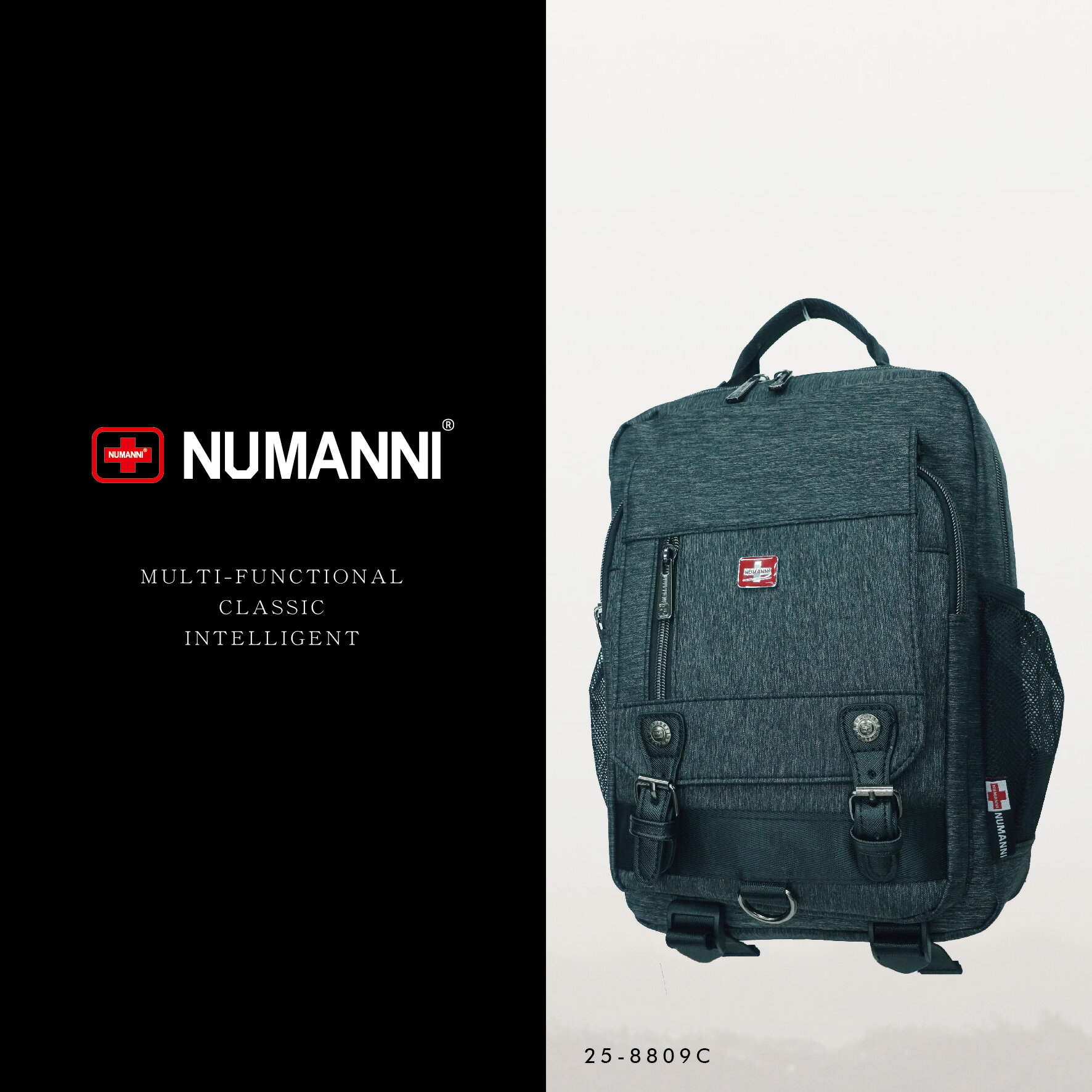 25-8809C【NUMANNI 奴曼尼】多層式空間不易汙穢以及老舊牛津料斜跨雙肩包  (二色)