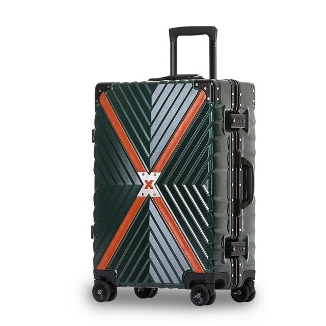 【禾雅時尚】X方程式24吋輕量鋁框鏡面行李箱-墨綠色