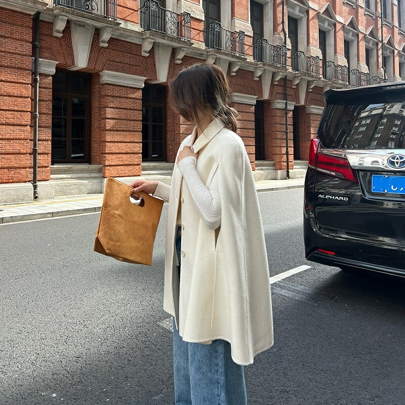 【巴黎精品】羊毛大衣毛呢外套-時尚寬鬆斗篷女外套2色a1il7