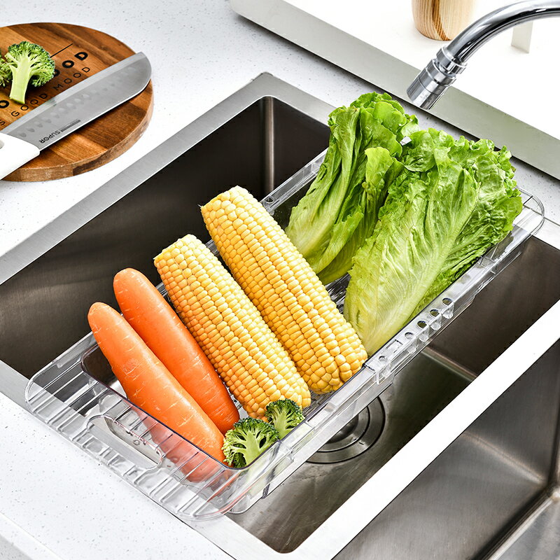 可伸縮水槽置物架廚房家用洗碗池瀝水籃洗水果蔬菜碗碟收納架子