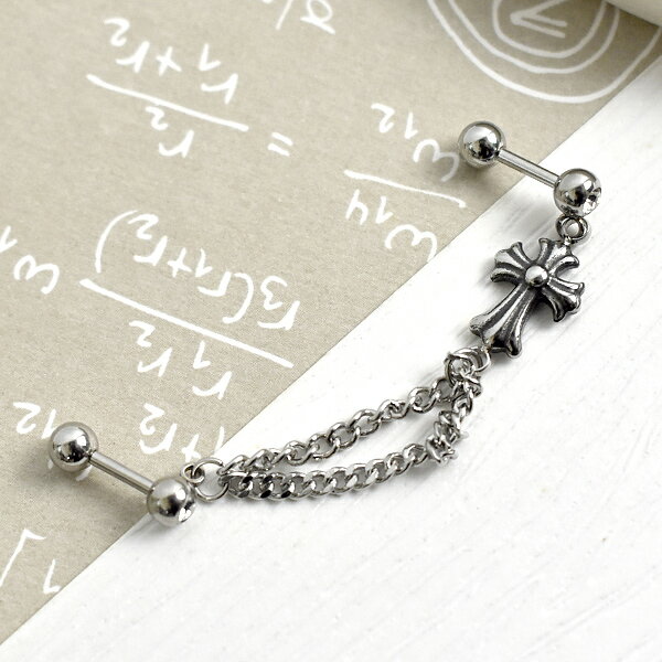 男生耳環 雙鍊十字架鋼製雙水鑽耳針【ND848】