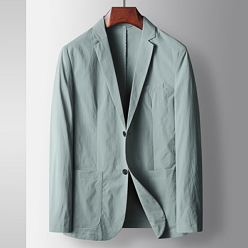 【巴黎精品】西裝外套休閒西服-純色微皺水洗薄款男外套3色a1bc45