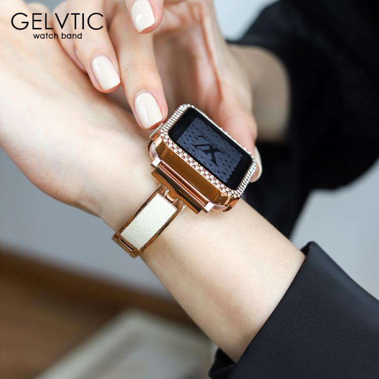 蘋果手錶S7錶帶女手鐲適用applewatch錶帶iwatch7金屬夏天