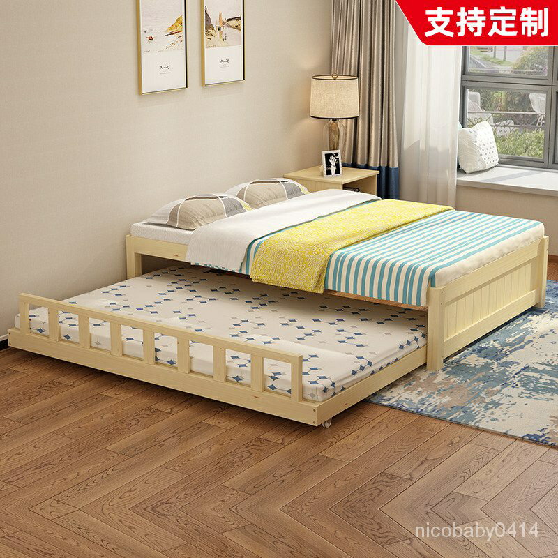 【實木氣壓儲物床】拖床全實木鬆木單人床雙人床架現代簡約1.2榻榻米床1.8米無床頭 AFTH