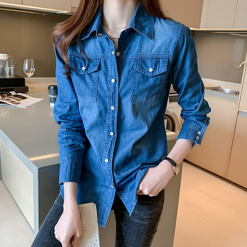 牛仔襯衫推薦到【巴黎精品】現貨+預購 美式牛仔襯衫休閒長袖上衣經典牛仔外套-翻領修身丹寧外套女裝2色a1jc16就在米蘭精品推薦牛仔襯衫