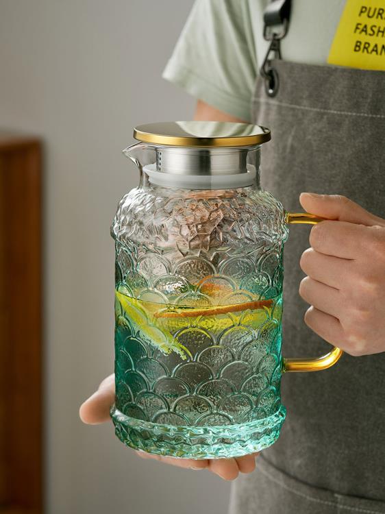 冷水壺耐高溫大容量涼白開茶壺高顏值日式家用高階客廳玻璃杯【摩可美家】