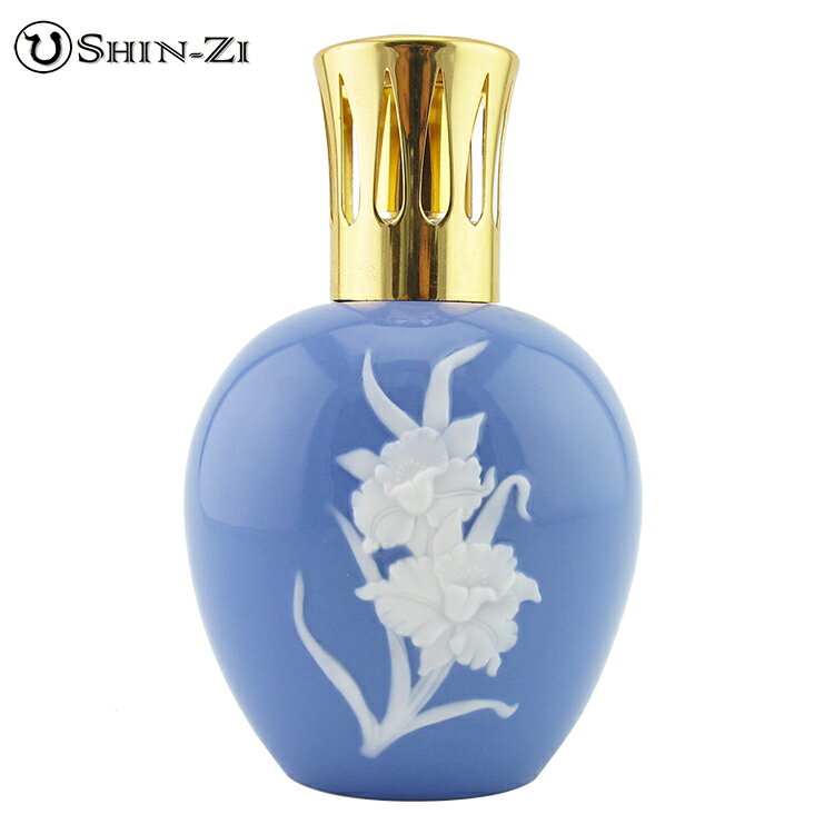 (400ml)陶瓷大薰香瓶-浮雕百合(淡藍) 薰香精油瓶 陶瓷薰香瓶 大陶瓷瓶