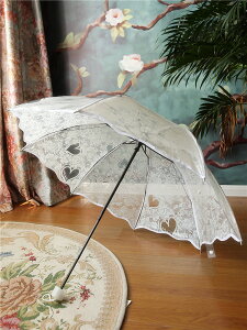 沛欣雨傘 夏天蕾絲裙邊白色透明愛心印花三折疊傘創意雨傘女士