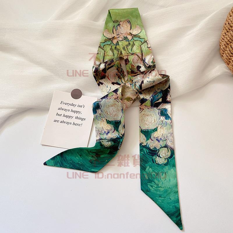 油畫小長條絲巾 發帶女小眾領巾絲 帶裝飾綁發綁包文藝飄帶【不二雜貨】