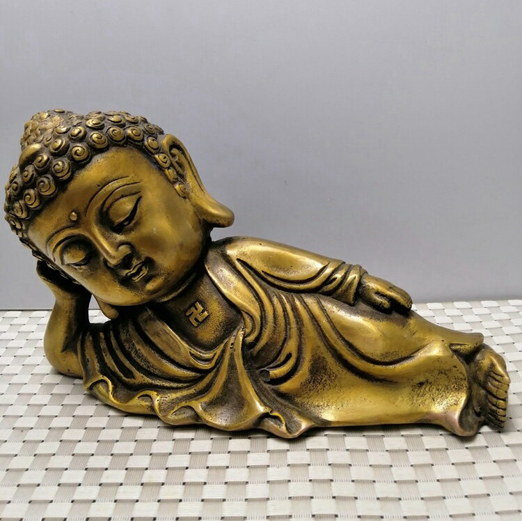 古玩銅器收藏 黃銅擺件 裝飾禮品 銅佛像 睡佛 釋迦牟尼佛童子佛