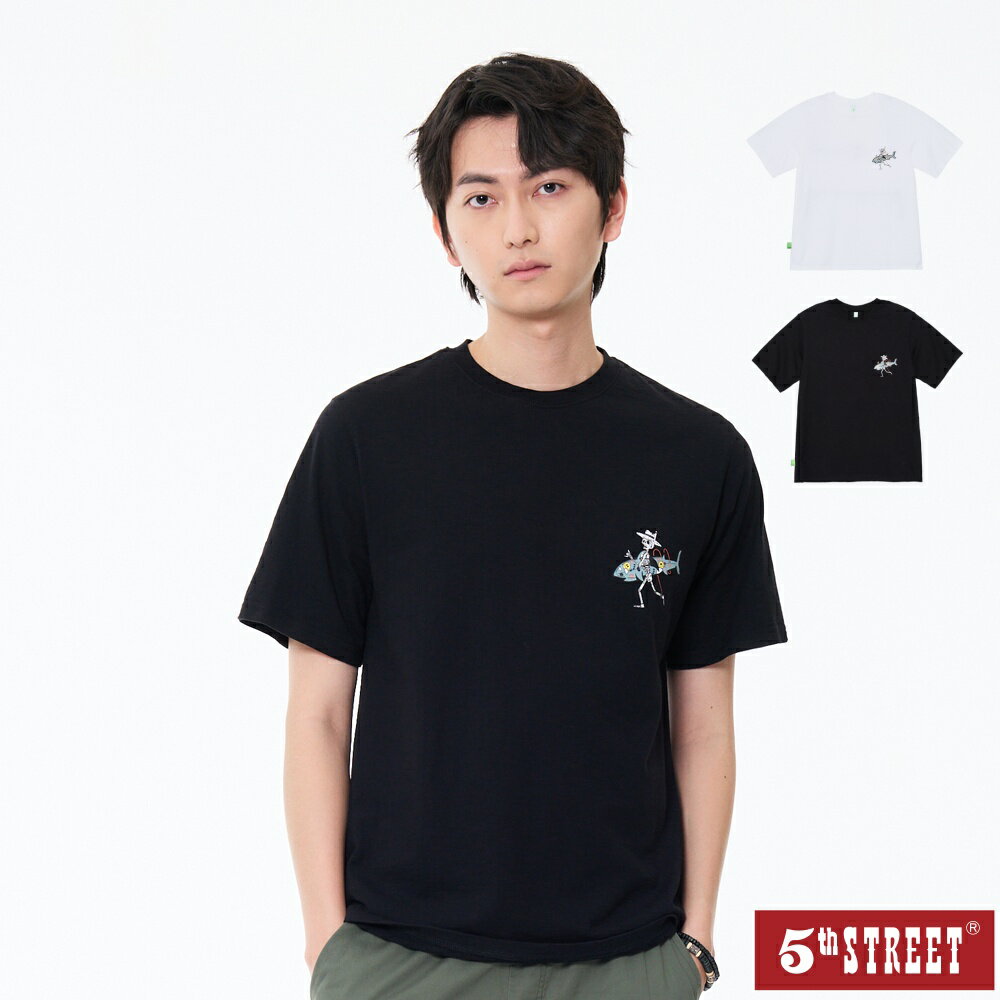 5TH FISHING CLUB 中性款 短T 海灘衝浪 印花 短袖T恤 TEE 上衣 黑色 (571037) 【5th STREET】【APP下單天天10%回饋】 最高折426
