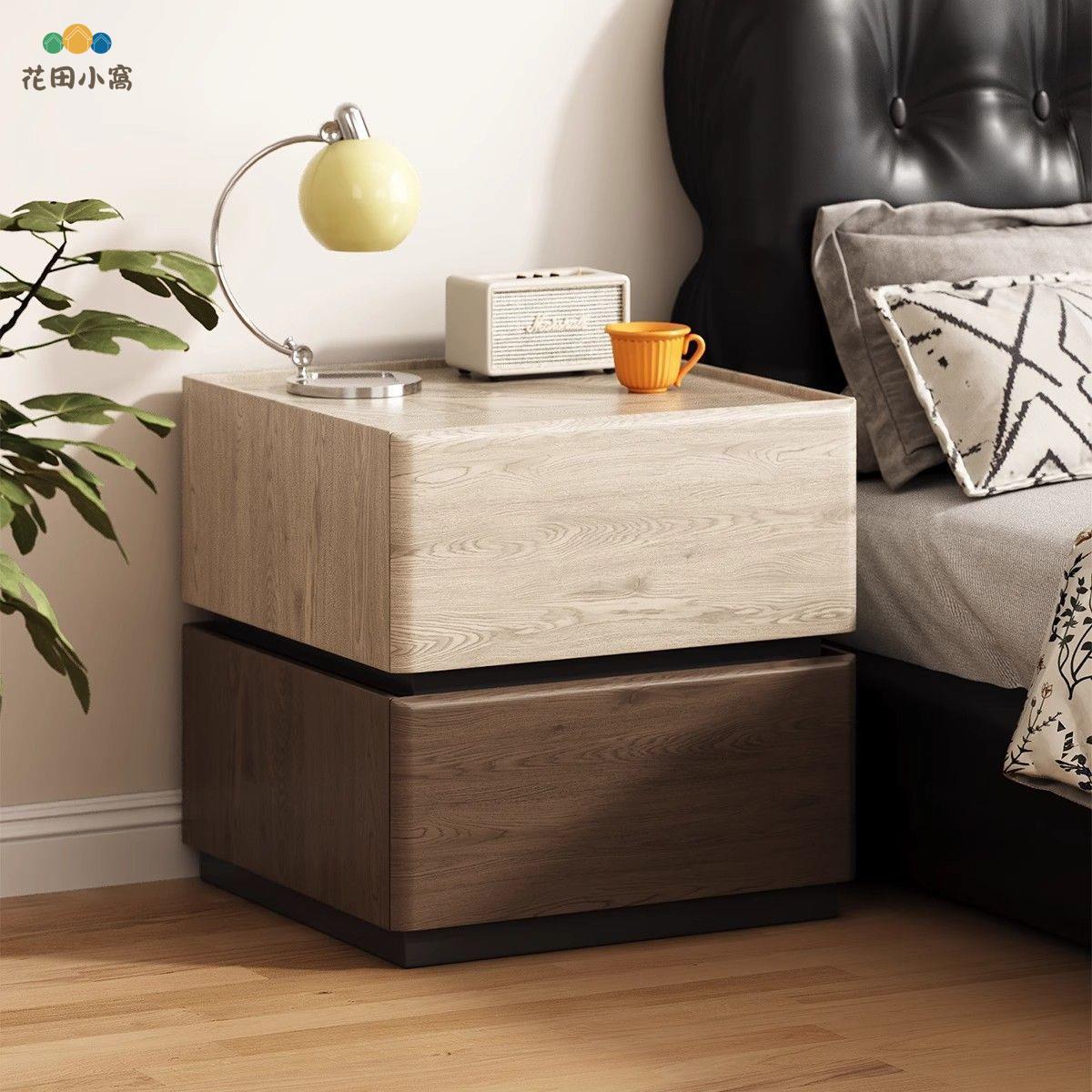 SAMEDREAM 全實木 床頭櫃 高級感茶幾2025新款家用中古風雙層邊幾[PP0510024]