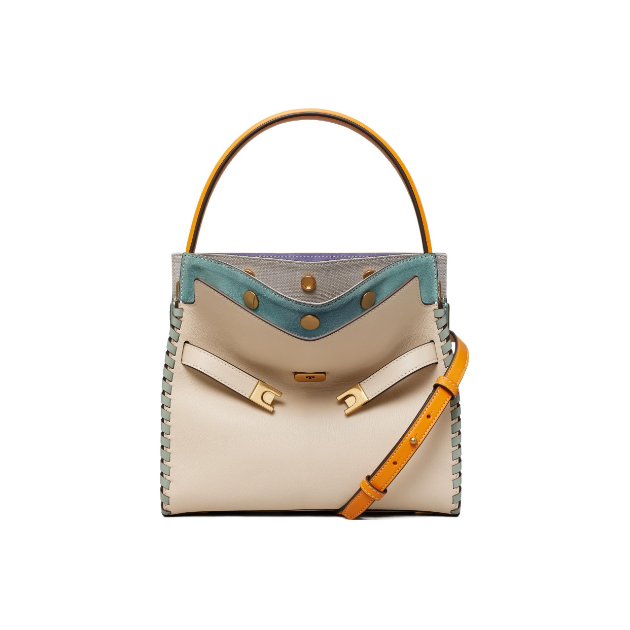 精選★TORY BURCH TB Lee Radziwil22春夏皮革磁扣開閤中間隔層清新撞色 女款小號單肩斜挎手提包 88207~【母親節禮物★菲尼斯 國際精品3折起 春夏新品 換季下殺】