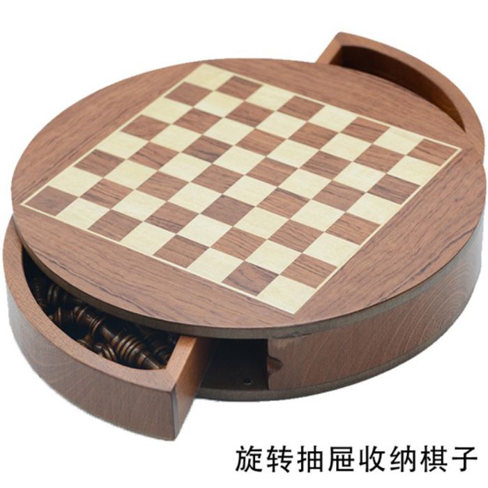 免運 工廠現貨出 特價 象棋 中國象棋 實木兒童抽屜收納多邊國際象棋圓形磁性成人便攜臺式益智遊戲桌後特惠/開立發票 特價出 H1114