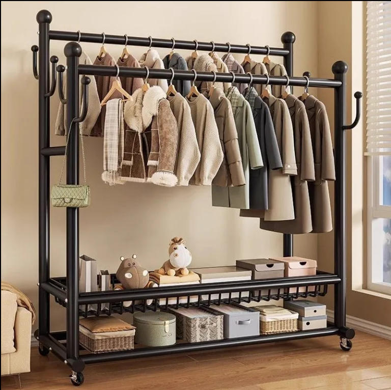 臥室雙桿多功能衣帽吊衣架